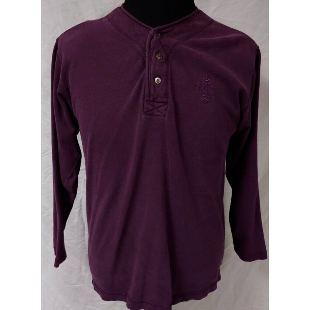 Paris Sport Club Womens Medium Purple 3 Button Long Sleeve Heavyweight Polo Top